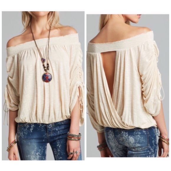 Free People Tops - FREE PEOPLE OFF SHOULDER OPEN BACK TOP BLOUSE SZ L